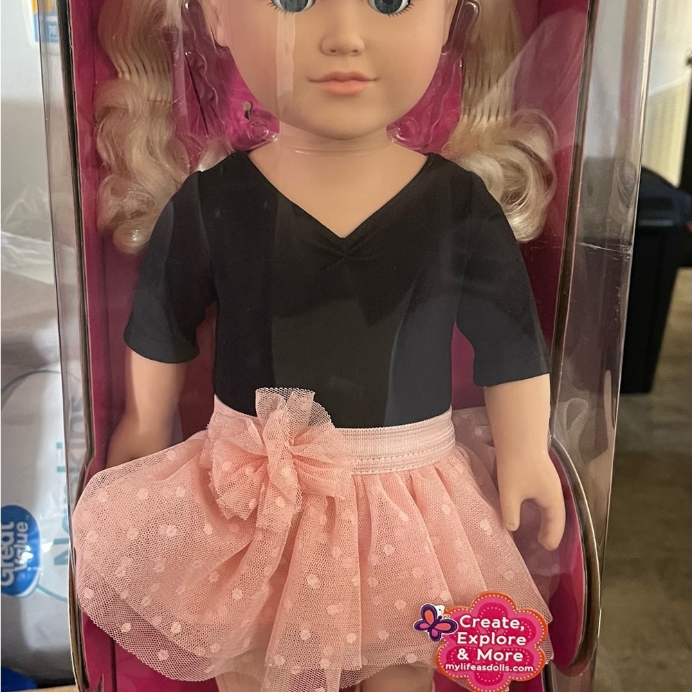 Charming Doll with Pink Polka Dot Skirt and Black Top